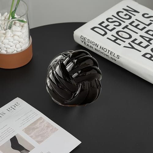 Ceramic Knot Decor, Small Chain Link Decor, Coffee Table Decor, Book Shelf Decor, Entry Table Decor, Aesthetic Minimalist Decorative Objects for Modern Home Living Room, Desk Decor for Office (Black) - color: Black