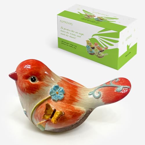 4.3 Inch Orange Hand-Painted Resin Bird Figurine, Ceramic Look High-Gloss Bird Sculpture Decor for Home Shelf Living Room Tabletop, Ideal Spring Housewarming Birthday Gift - color: Orange