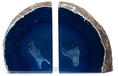 Agate Geode Bookends (Blue 2-3.5 lbs) Natural Stone Bookend for Holding Books, iPads, and Kindles - color: Blue, size: 2 - 3.5 lb