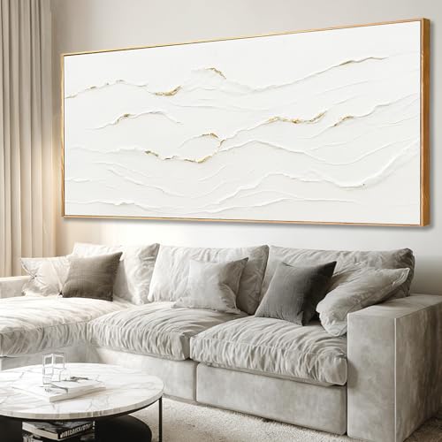 WINKAILIN White and Gold Canvas Wall Art Textured With Framed Posters Pictures Abstract Minimalist Wall Art Extra Large Contemporary Artwork for Office Living Room Entryway Home Decor 32x70 Inch - color: White and Gold, size: 70"L x 32"W
