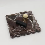 Square Marble Decorative Tray with Scalloped Edge, Luxury Natural Stone Bathroom Vanity Tray, Dresser Top Perfume Coffee Home Kitchen Sink Tray, Key Trinket Ring - color: Rosso Lepanto