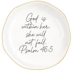 Christian Gifts for Women, Bible Verse Ceramic Jewelry Dish Trinket Ring Tray, Inspirational Floral Gift for Mom Sister Friend Birthday Christmas-God is within Her Psalm 46: 5 (White-46:5) - color: White-46:5