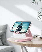 OMOTON Upgraded Aluminum Cell Phone Stand for Desk, C1 Durable Cellphone Dock with Protective Pads, Smart Stand Designed for iPhone17, 16/15/14/13 Pro Max Air, iPad mini, Android Phones,Rose Gold - color: Rose Gold