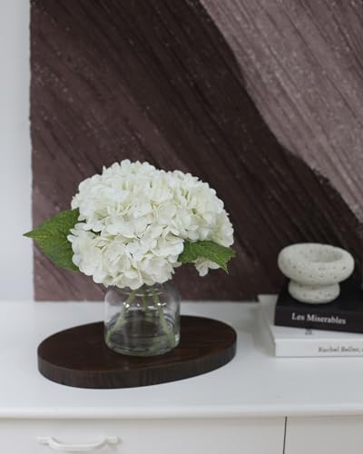 CHASMILE Real Touch Artificial Flowers Whith White Hydrangea in Vase for Home Decoration, Fake Flowers Centerpieces for Tables, Lifelike Fake Hydrangea in Vase for Bathroom, Office and Water Bar - color: White
