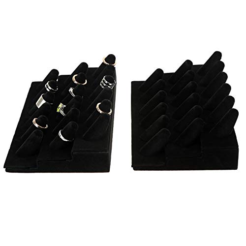 Foraineam 2 Pack Finger Ring Display Black Velvet 18 Slot Jewelry Counter Showcase Storage Organizer Holder