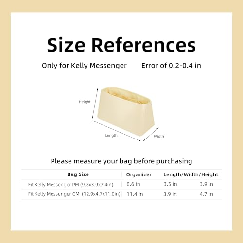 DGAZ Silk Purse Organizer Insert Fits Hermes Kelly Messenger Bags，Silky Smooth Bag Organizer，Luxury Handbag & Tote Shaper(Kelly Messenger PM,Jaune Poussin) - color: Jaune Poussin, size: Kelly Messenger PM