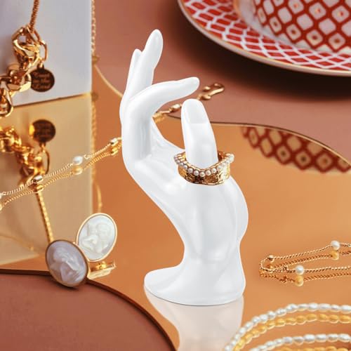 yuntop 1 Pack Hand Form Ring Holder Mannequin Hand Jewelry Organizer Stand Watch Stand Bracelet Ring Support Aesthetic Rack (White) - color: White