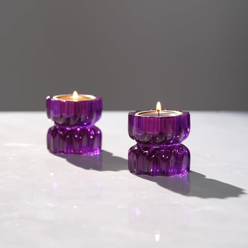 Twizzle Twist Tealight Holder, Decorative Tealight Candle Holder Table Display, Romantic Unique Home Décor, Housewarming Gift, Spiral Sculpture Diwali Tea Light Stand Purple Resin Set of 2 - color: Purple