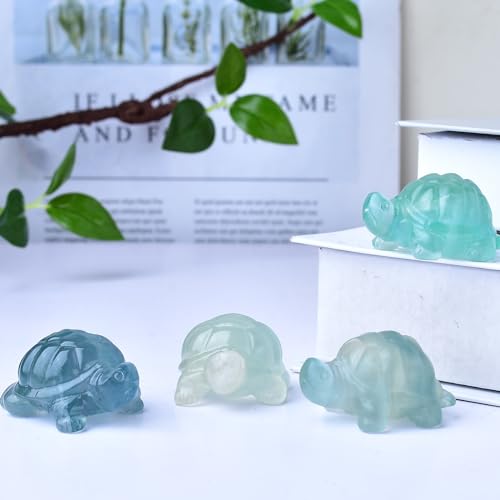 1.8 Inch Fluorite Turtle Crystal Figurines,Hand-Carved Healing Crystals lucky Turtle divination Decor,Stone Turtle Statues Energy Gemstones sculptures,Tortoise Memorial Gifts for Men and Women - color: Fluorite