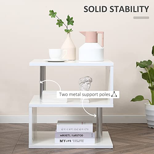 HOMCOM 20" Modern End Table, Accent Side Table, S-Shaped Coffee Table with Storage Shelf and Steel Poles, White - color: White