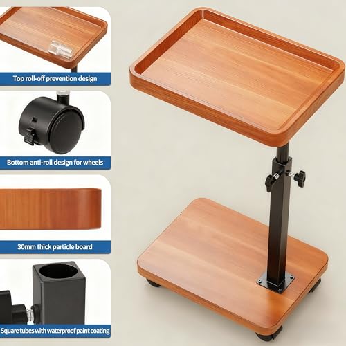C Table End Table Adjustable Height, 360°Swivel TV Tray Table for Small Spaces, Side Tables with Wheels for Living Room and Bedroom, Bed (Yellow) - color: Wood-height Adjustable