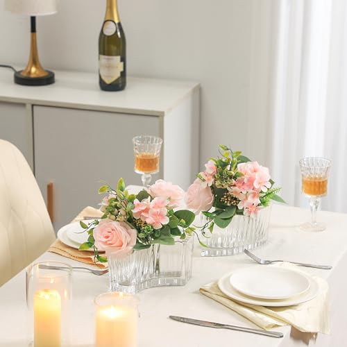 MCMCNCUIU Crystal Vases for Centerpieces, Flower Vases for Wedding Centerpieces, Clear Glass Vase for Flowers, Curve Small Vase for Living Room, Bedroom, Kitchen, Dining Table, Set of 2 - color: Clear