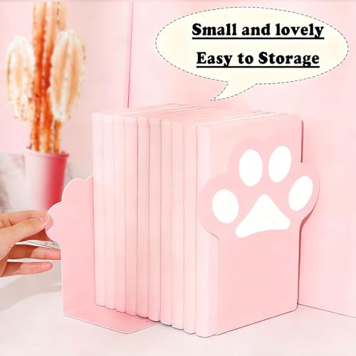 2 Sets Cat Paw Metal Bookends(4 Pieces in Total) Cute Desktop Bookshelf Sturdy Cartoon Bookshelf for Office and Home Decoration(Pink) - color: 2 Sets Pink