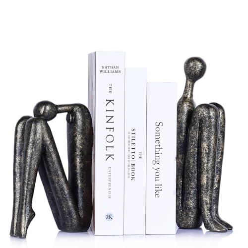 Heavy Bookends for Heavy Books – Modern Decorative Book Ends Thinker Statue, Creative Bookends Book Stopper for Shelves, Abstract Sculpture Bookshelf Desk Decor for Home Office (Imitation Bronze) - color: Bronze