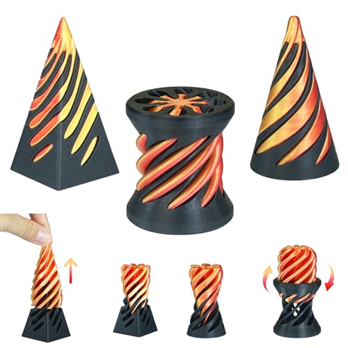 3PCS Impossible Cone,3D Printed Spiral Cone Fidget Toys,Impossible Pyramid Passthrough Sculpture,Stress Relieving Toys for Adults and Kids,Stocking Filler White Elephant Gifts(Black Gold) - color: Black Gold