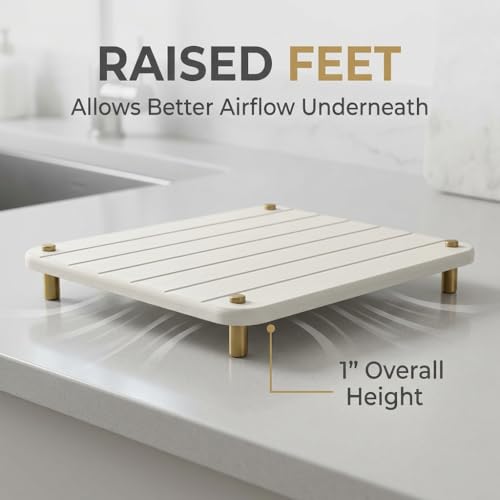 Razborci Stone Dish Drying Mat for Kitchen Counter, Water Absorbing Bathroom Tray Sink Organizer, Diatomaceous Earth Countertop Dish Rack Riser Sponge Holder Soap Dish, Gold White, 16" x 12" - color: 1. Gold - White, size: 16" x 12" x 1"