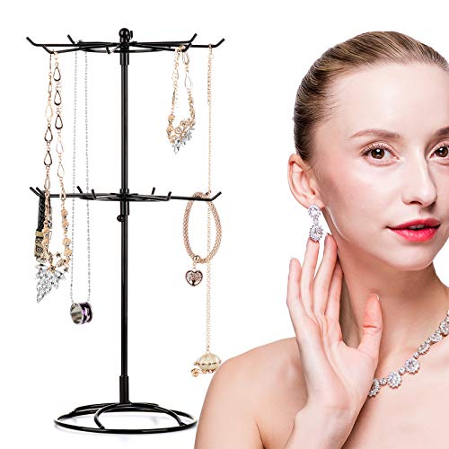 2 Tier Jewelry Display Holder,Retail Spinner Display Stand,Rotating Bracelet Storage Rack,Dressing Table,Black - color: Black 1Pcs