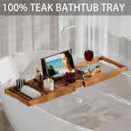 Premium Teak Bathtub Tray Caddy, Expandable Wooden Bath Tray for Tub,Luxury Bathroom Accessories,Great House Warming, Anniversary & Wedding and Birthday Gifts - color: Teak Wood