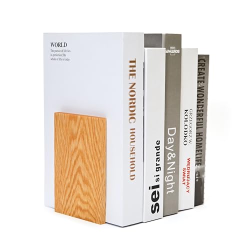 Pandapark Wood Decorative Bookends,Non-Skid Bookend for Shelves,Heavy Duty Bookends,Book Stand for Books/CDs,1 Pair (Oak Master) - color: Oak Master
