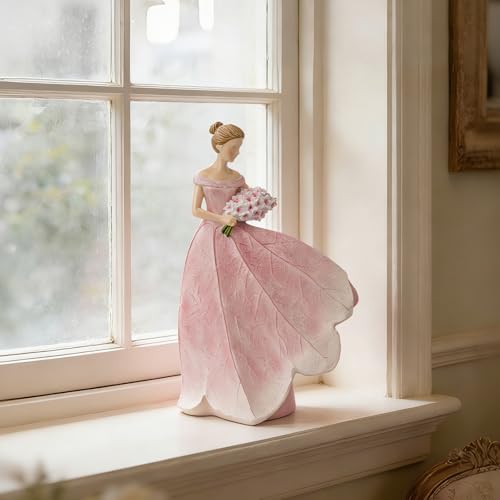 Guichifun Fairy Statue Collection Home Decoration - Pink Leaf Angel Girls Resin Modern Table Decor for Living Room Office Sculpture Decor for Women Indoor Rustic Figurines Gift 5 x 3 x 7.5 Inch - color: Pink-flower, size: Small