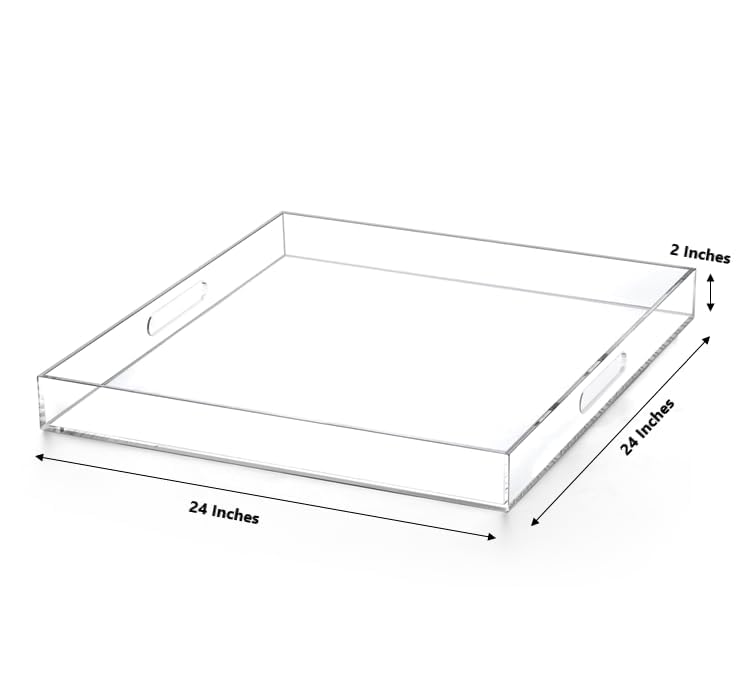 Extra Large Clear Acrylic Ottoman Tray with Cutout Handles 24x24 Inch Over-Sized King-Size Serving Tray Boot Organizer Decorative Tray for Living Room Bedroom,Bathroom and Kitchen Entryway - color: Clear, size: 24" x 24" x 2"