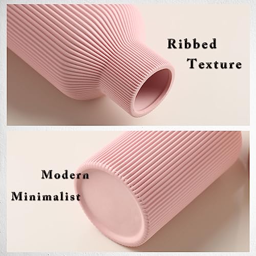 Pink Ceramic Vase for Decor,Minimalist Modern Home,Small Flower Vase for Pampas Grass,Table,Shelf Bookshelf Decor,Mantel and Entryway Decorative(8 in) - color: Pink