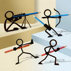 Minimalist 3D Printed Desktop Organizer Set (4 Pack), Decorative Silhouette Pen Stand, Creative Humanoid Pose Pencil Cup, Unique Office Decor and Teacher Gift, Black Matte Finish