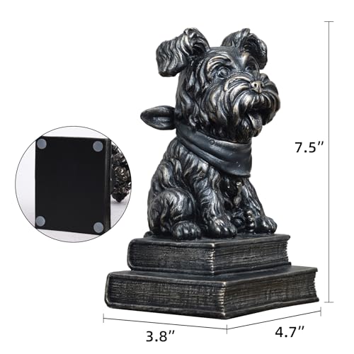 Vintage Antique Dog Bookends,Decorative Book Ends for Shelves,Creative Resin Schnauzer Statues Book Holders for Desk Home Office Bookshelf Decoration,Gifts for Dog Enthusiasts - color: Black