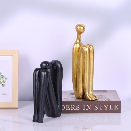 Heavy Bookends for Heavy Books – Modern Decorative Book Ends Thinker Statue, Creative Bookends Book Stopper for Shelves, Abstract Sculpture Bookshelf Desk Decor for Home Office (Black and Gold) - color: Black Gold