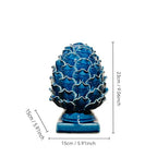 Blue Ceramic Artichoke Statue - Unique Artisanal Decorative Sculpture, Decor for Living Room, Office, Bookshelf