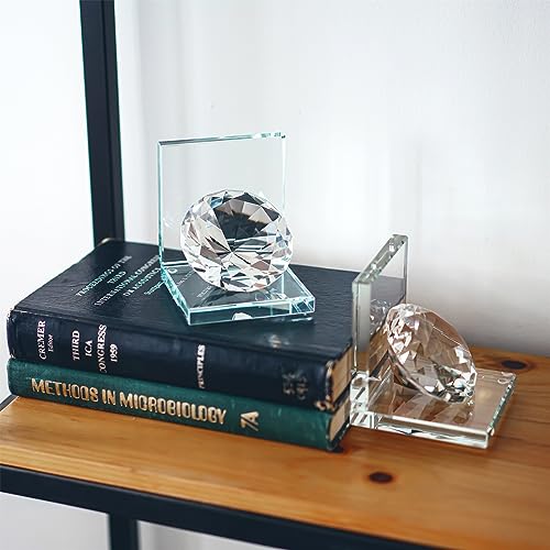 1 Pair Crystal Bookends with 80mm Clear Diamond, L Shaped Heavy Duty Book End for Shelves Non Skid Bookends Book Stopper, 4inch - color: Diamond