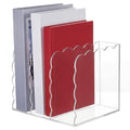 Suzile Scalloped Acrylic Magazine File Holder, 3-Compartment 4mm Thick, Clear Desk Organizer Vertical Bookends Organization for Office, Binders, Documents, Tablets, Magazines, Books