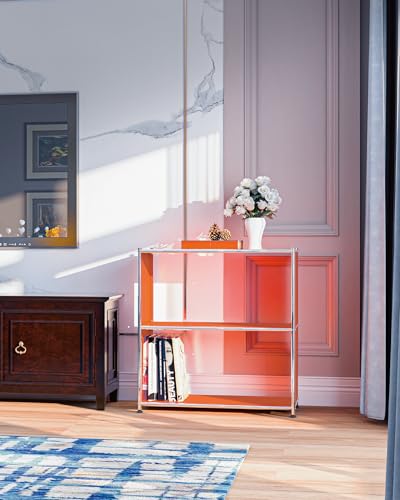 32-Inch 2-Tier Metal Bookcase, Open Shelf Storage Organizer for Living Room, Bedroom, Side Table or Nightstand Use, Modern DIY Assembly, Orange - color: Matt Orange