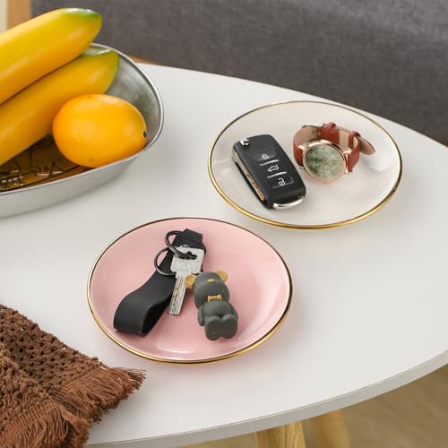 VanEnjoy 5.3 Inch Jewelry Dish Tray Small Jewelry Tray for Women Pink Ceramic Trinket Dish Catch All Tray for Ring Earring Necklace Bracelet Key - color: Pink