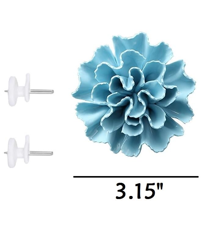 AMERRY 3D Flower Wall Art, Handmade Porcelain Decor for Home & Office (Blue, Carnation, 3.15") - color: Blue,Carnation，3.15"