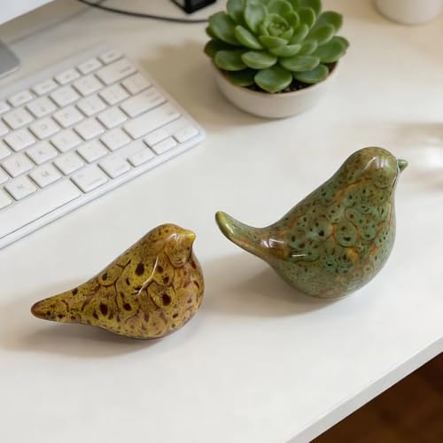 Two-piece set of parent-child bird statues, modern home decor, with removable storage holes, suitable for bedrooms, living rooms, offices, and fireplace mantel decorations. (Kiln color change) - color: Kiln Color Change