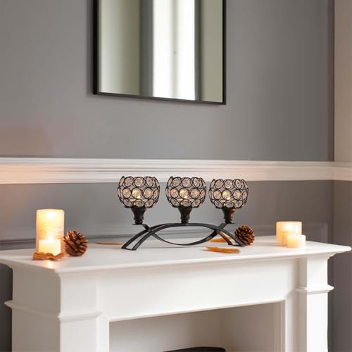 Crystal Tealight Candle Holder Centerpiece Home Decorative Candlestick Holder Elegant Table Centerpiece Home Decor Wedding Party Anniversary (Black, 3 Arm of 4 Pcs) - color: Black, size: 4 Pieces