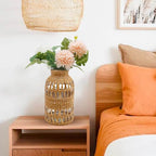 Straw Woven Glass Vase 6.29''x1.77''x3.15''Boho Glass Flower Vase Country Rustic Style Vase Glass Vase for Floral Arrangements Housewarming Party Home Decor (C Style 6.29IN) - size: 6.29IN