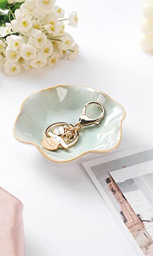 JAMEND CLXP Lotus Leaf Shape Decorative Ring Tray, Small Key Bowl, Ceramic Trinket Tray Jewelry Dish Organizing Necklace Earrings, Home Decoration for Mom Best Friend Sister, Light Green. - color: Light Green-Lotus