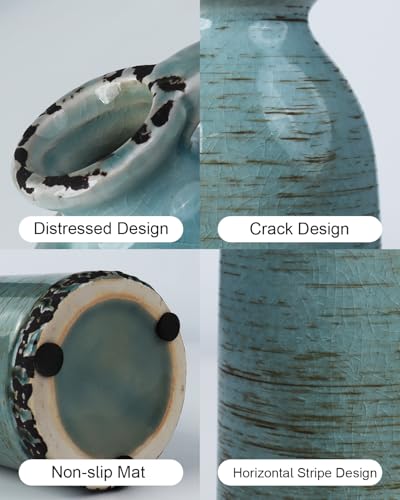 Morandi Ceramic Vase Set with Handle – 3pcs Rustic Pottery Jug Vases for Home Decor, Living Room, Table Centerpiece & Shelf Display – Glazed Vintage Ceramic Vases for Flowers - color: Morandi Colors02