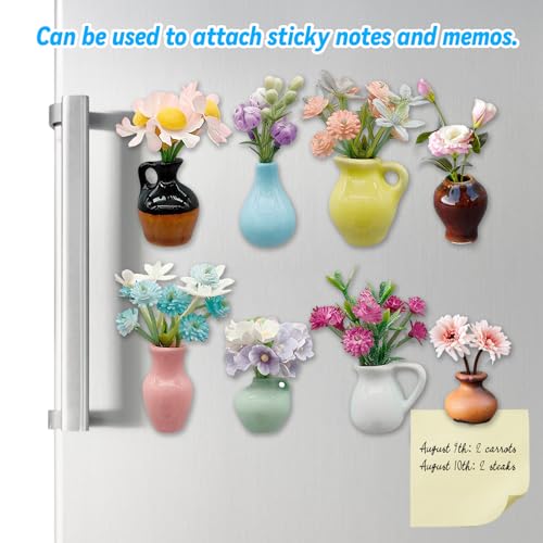 8 PCS Mini Ceramic Vase Magnets for Fridge, Cute Mini Vase Magnets for Fridge, Tiny 3D Plant V ase for Decoration Kitchen Locker Kitchen Office (8PCS-A)