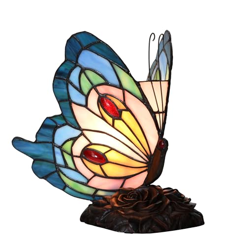 Tiffany Style Blue Pink Butterfly Table Lamp,Stained Glass Lamp,Living Room,Bedside Lamp, Nightstand Decor, Table Light - color: Blue