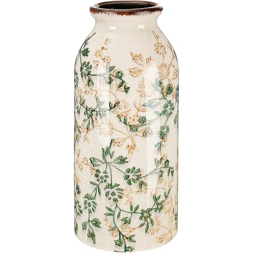 Vintage Ceramic Flower Vase Chinoiserie Antique Floral Vase Rustic Boho Farmhouse Decor for Home Table Bookshelf Aesthetic Centerpiece Gift(Vintage Green)