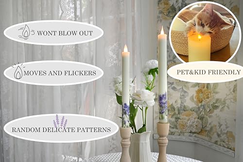 Flameless Taper Candles Flickering with Remote and Timer, 3D Moving Flame Taper Candle Battery Operated to 400 Hours, 9 Inch Window Candles, (Lilac) - color: Lilac