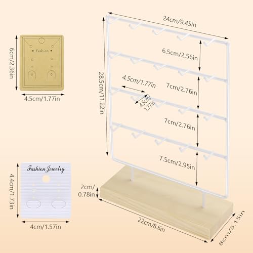 Earring Display Stand for Selling 4 Tier 20 Hooks Wood Earring Display Rack Holder for earings necklaces rings bracelets keychains (White) - color: White