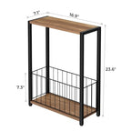 Homleke Narrow Side Table with Magazine Holder, Skinny End Table Perfect for Small Spaces, Space-Saving Design for Living Room, Bedroom, or Office, 7.1" D x 16.9" W x 23.6" H, Rustic Walnut - color: Rustic Walnut - Standard