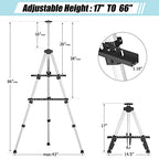 Art Painting Display Easel Stand - Portable Adjustable Aluminum Metal Tripod Artist Easel with Bag, Height from 17" to 66", Extra Sturdy for Table-Top/Floor Painting, Drawing, and Displaying, Silver - style: Silver - 1pack