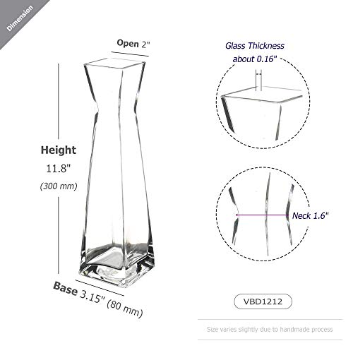 WGV Gathering Bud Vase, Width 3", Height 12", Clear Tall Square Block Concaved Glass Floral Container Centerpiece Planter for Wedding Party Event Home Office Decor, 1 Piece - size: 3"x12"H Block
