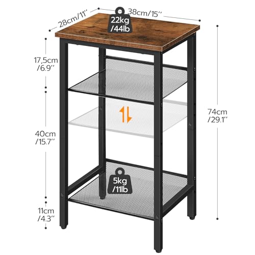 HOOBRO Side Table, 3-Tier Tall End Telephone Table with Adjustable Mesh Shelves, Small Entry Table for Living Room Bedroom Hallway or Office, Rustic Brown and Black BF01DH01G1 - color: Rustic Brown + Black