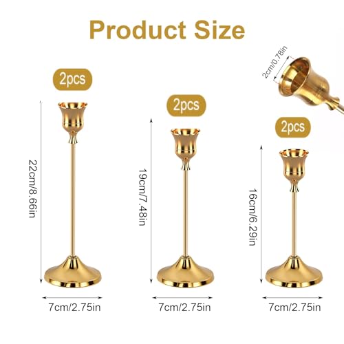 6pcs Gold Candle Holders, Candlestick Holders Taper Candle Holders for Pillar Candles Sticks Holder Decor Halloween Christmas Decorations Candle Candelabros para Centros de Mesa - color: Gold - 6pcs